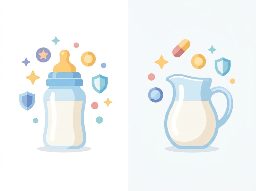 Infographic comparing the nutritional benefits of infant formula and whole milk for toddlers