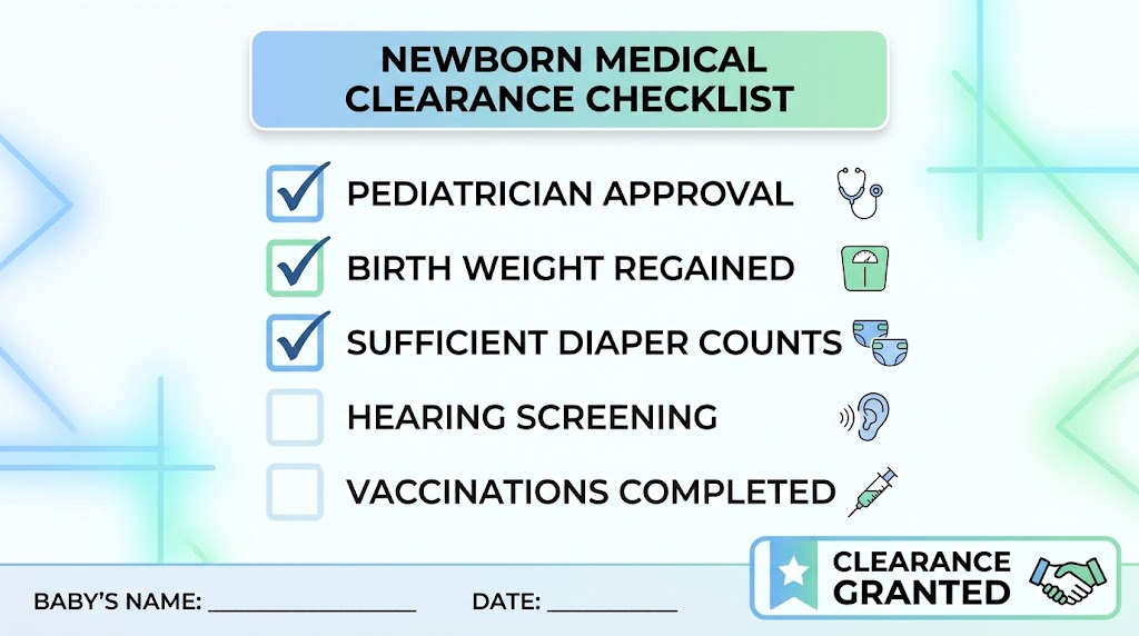 Checklist showing milestones required before stopping newborn night feeds